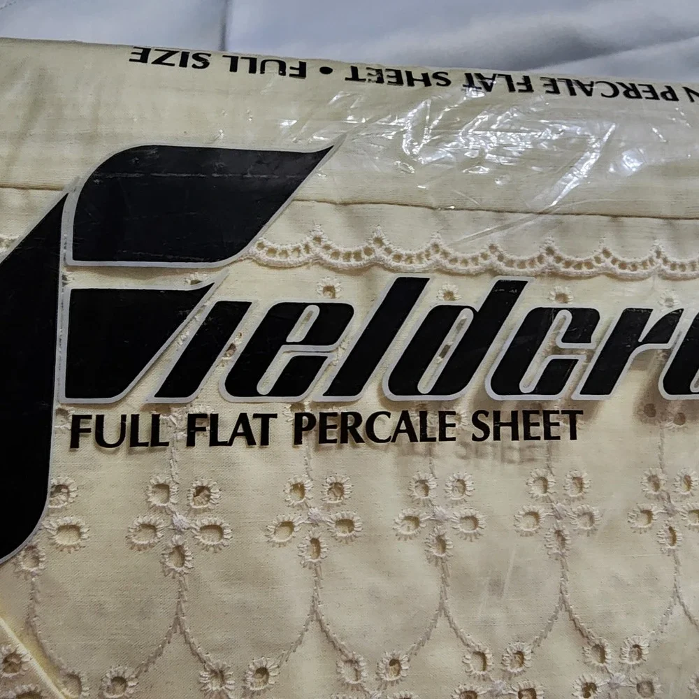 Fieldcrest Trousseau Lace Full Flat Sheet‎ Vintage Eyelet Percale Cream New